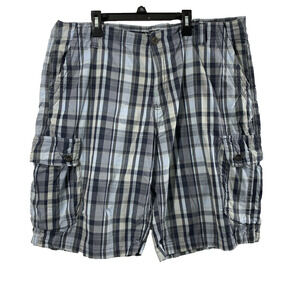Carbon Cargo Shorts Mens Size 38 Blue Plaid Cotton Pockets Casual Summer